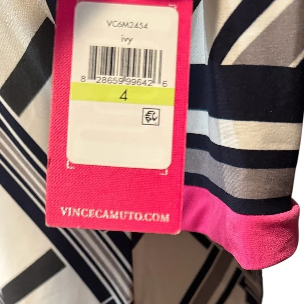 Vince Camuto Ivy Geometric Print Sheath Dress Navy‎ White Pink Size 4 Lined NWT